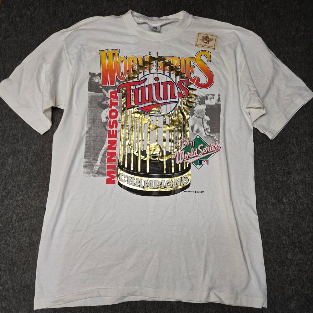 Vintage Belton Minnesota Twins 1991 World Series Champions T-Shirt Mens XL White